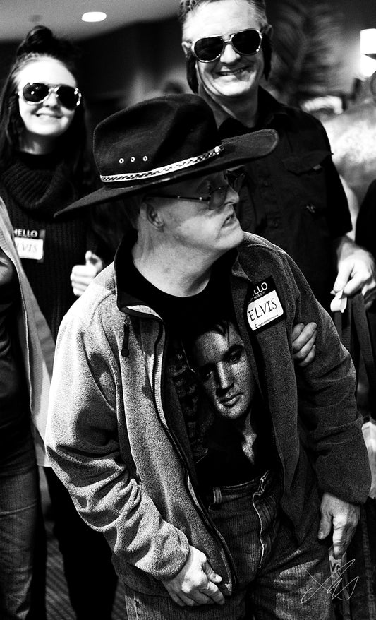 Elvis Fan with Cowboy Hat, Elvis T, and Name Tag