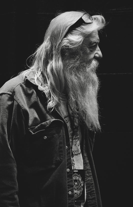 Older Man with Long Gray Hair and Beard